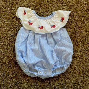 Blue and White Baby Romper with American Flags
